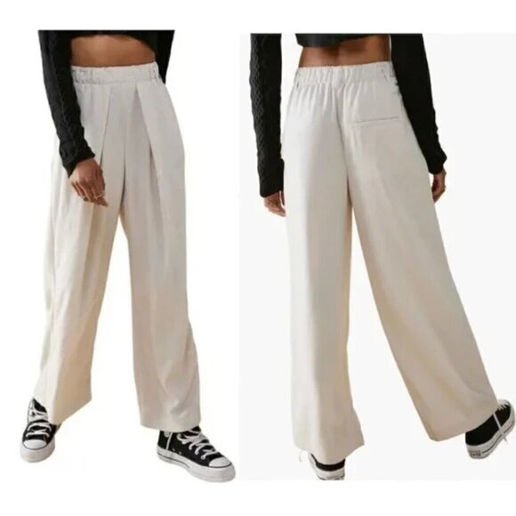 FREE PEOPLE Nothin' to Say Elastic Waist Pants in Champagne Dream Size Large - Picture 11 of 14